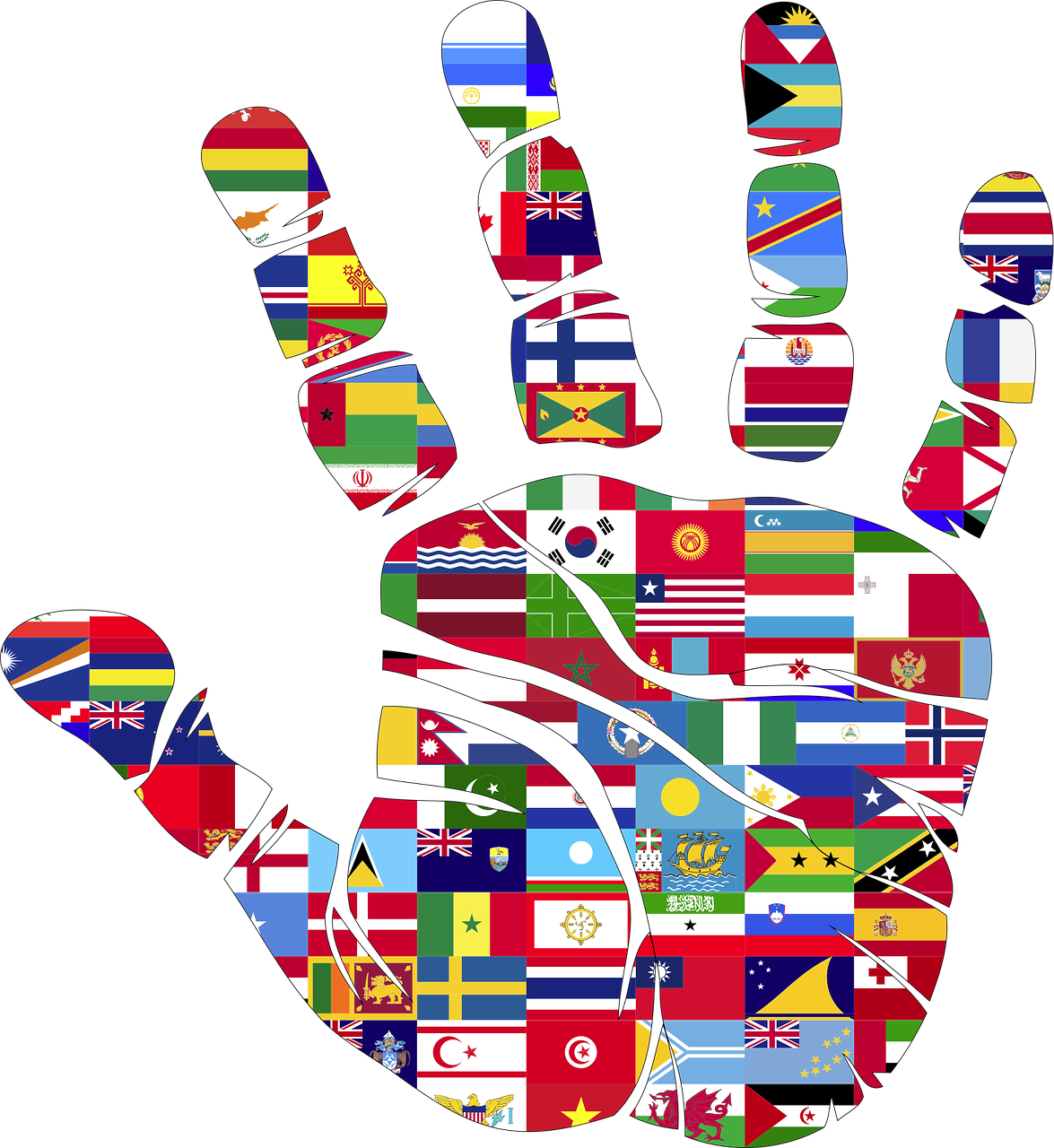 Hand with global flags