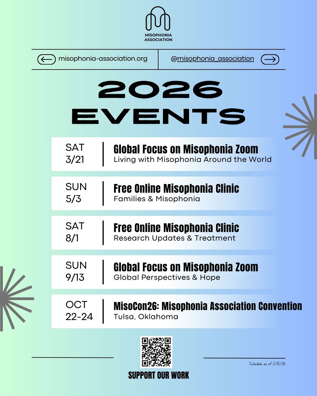 This image shows the 2026 calendar of the Misophonia Association.